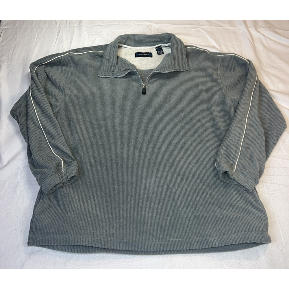 Architect Men's Fleece Pullover Ribbed Jade Green X Large Pockets 1/4 Zip
